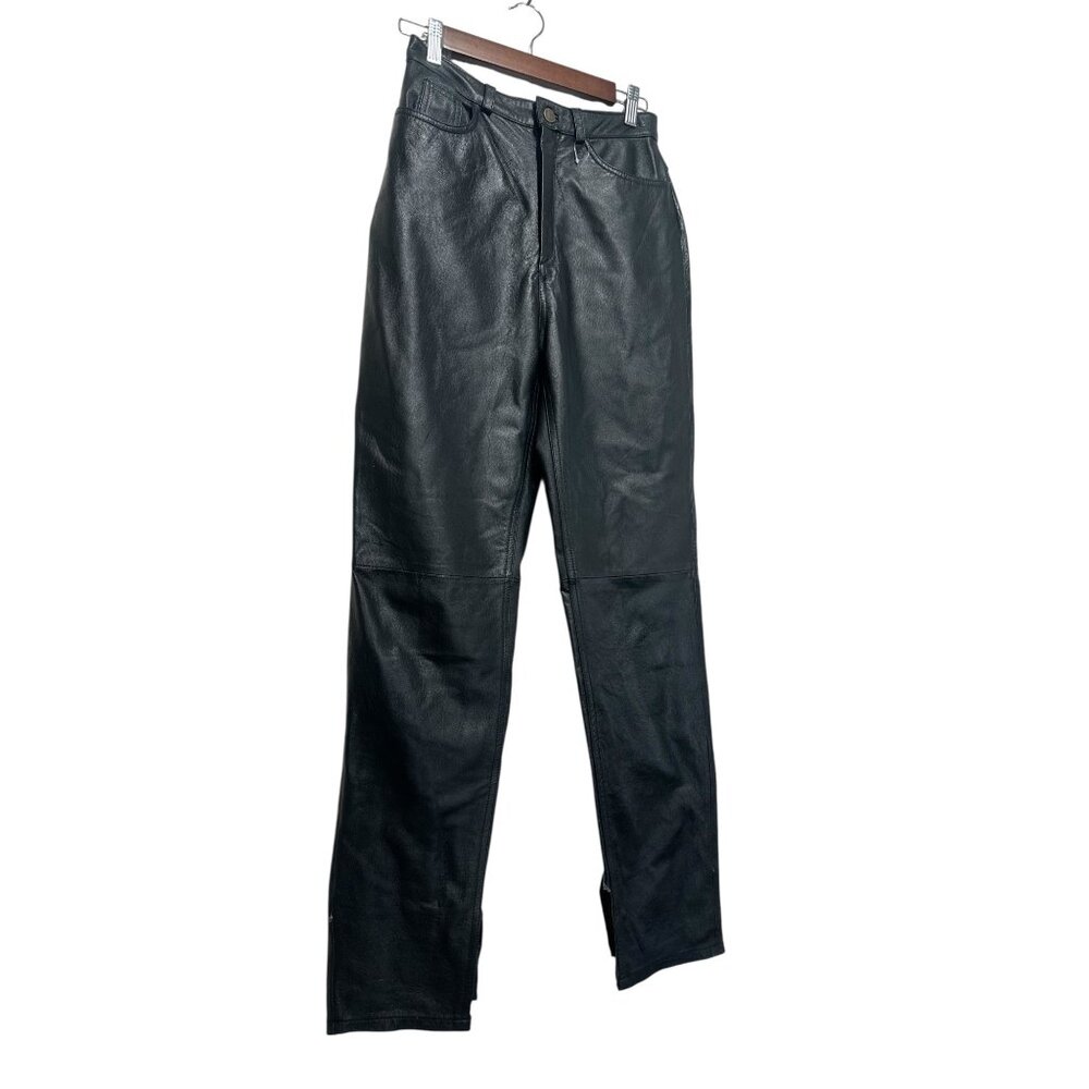 Vintage Bagatelle Real Leather Straight Leg Pants Women 4 Black Biker Rodeo FLAW - Picture 12 of 13
